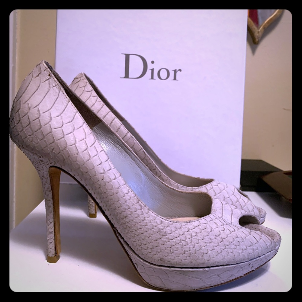 Dior Gray snake skin peep toe